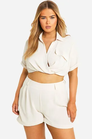Boohoo Womens Plus Twist Front Short Sleeve Shirt Co-Ord - - 12