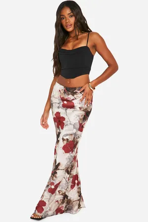 Boohoo Womens Floral Bias Cut Midi Skirt - - 2
