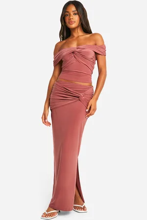 Boohoo Womens Double Slinky Tie Front Midi Skirt - - 2