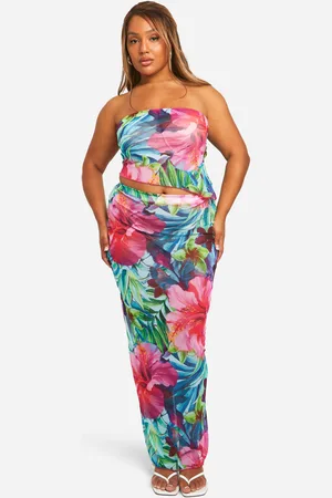 Boohoo Womens Plus Tropical Maxi Beach Two-Piece - - 12