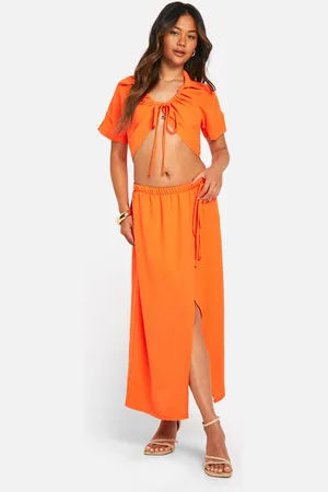 Boohoo Womens Hammered Ruched Front Shirt & Wrap Midi Skirt - 2