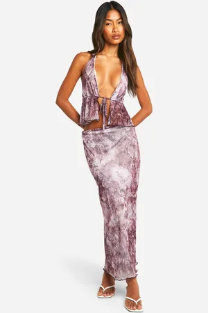 Boohoo Womens Snake Print Mesh Low Rise Midi Skirt - - 2
