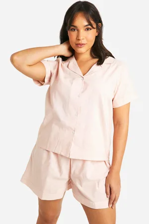 Boohoo Womens Plus Cotton Stripe Button Down Shirt And Short Pajama Set - - 12