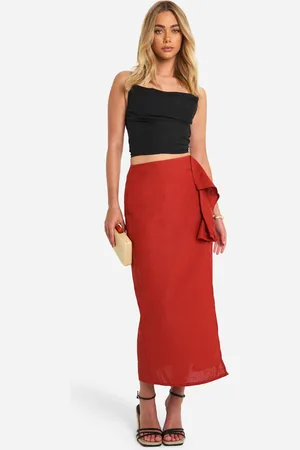 Boohoo Womens Drape Detail Split Midi Skirt - - 2