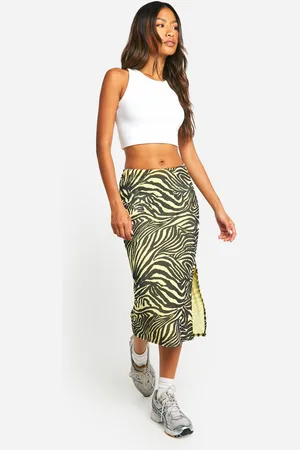 Boohoo Womens Zebra Print Rib Side Split Midi Skirt - - 2