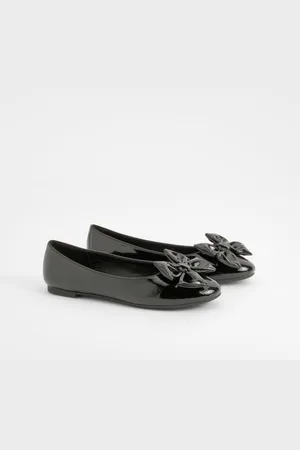 Boohoo Womens Patent Bow Round Toe Ballerina - - 5