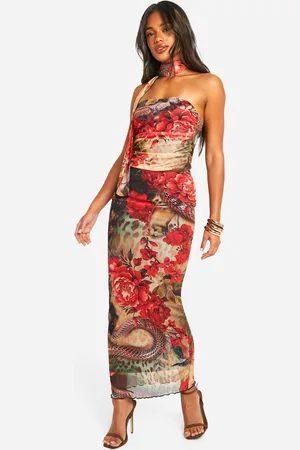 Boohoo Womens Hawaiian Print Mesh Midi Skirt - - 2