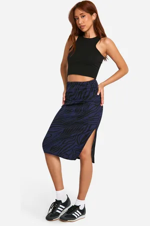 Boohoo Womens Zebra Print Rib Side Split Midi Skirt - - 2