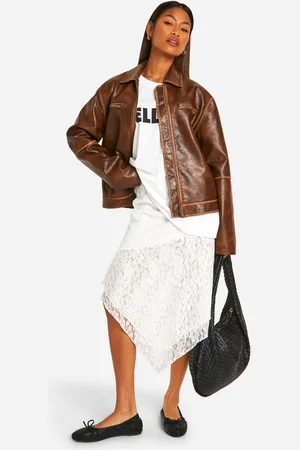 Boohoo Womens Lace Ruched Waistband Hanky Hem Midi Skirt - - 2