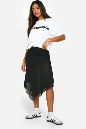 Boohoo Womens Mesh Ruched Waistband Hanky Hem Midi Skirt - - 2