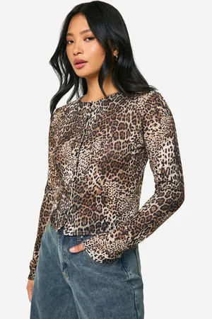 Boohoo Womens Petite Leopard High Neck Cardigan - - 4