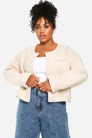 Boohoo Womens Plus Collarless Wool Bomber Jacket - - 12