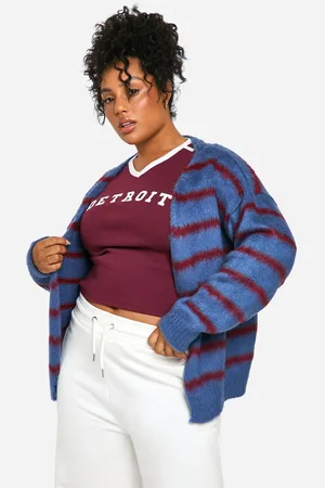 Boohoo Womens Plus Fluffy Stripe Cardigan - - 12