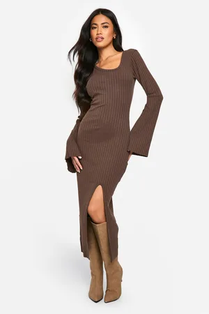 Boohoo Womens Wide Rib Assymetric Neck Midi Dress - - 2