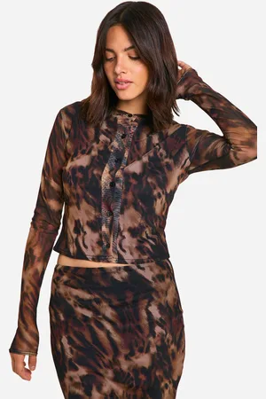 Boohoo Womens Leopard Print Mesh Cardigan - - 2