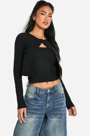 Boohoo Womens Brushed Rib Button Through Cardigan & Cami Top - - 2