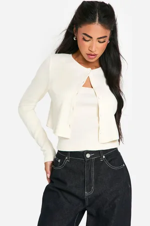 Boohoo Womens Brushed Rib Button Through Cardigan & Cami Top - - 2