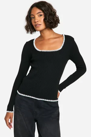 Boohoo Womens Tall Contrast Stitch Ribbed Sweater - - 4
