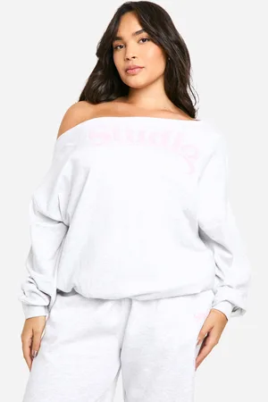 Boohoo Womens Plus Studio Slogan Off The Shoulder Sweatshirt - - 12