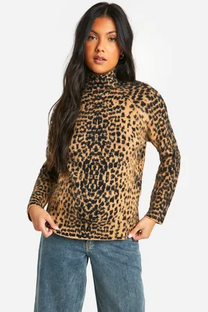 Boohoo Womens Maternity Brushed Leopard Knitted Turtleneck Sweater - - 4