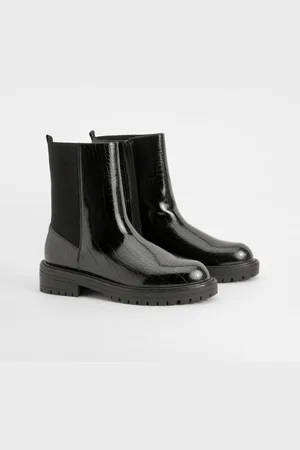 Boohoo Womens Wide Fit Ankle Detail Croc Pu Chelsea Boot - - 10