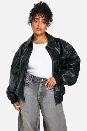 Boohoo Womens Plus Pu Contrast Stitch Oversized Bomber Jacket - - 12