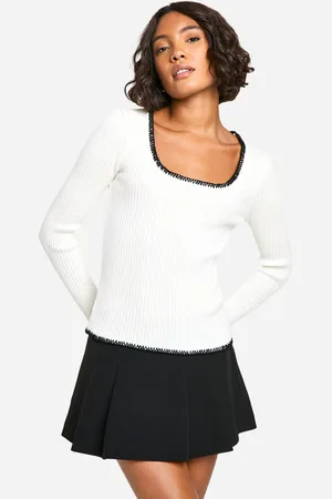 Boohoo Womens Tall Contrast Stitch Ribbed Sweater - - 4