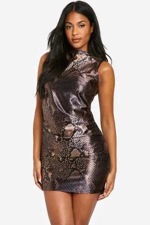 Boohoo Womens Tall Drape Neck Snake Satin Midi Dress - - 0