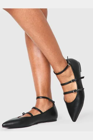 Boohoo Womens Wide Fit Triple Strap Ballet Flats - - 5