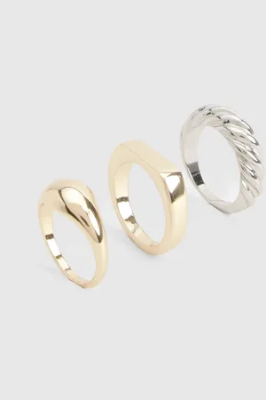 Boohoo Womens Mixed Metal Ring 3 Pack - - S/M