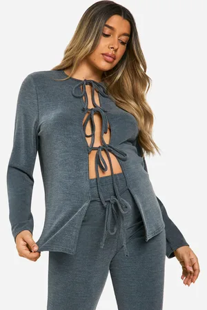Boohoo Womens Maternity Textured Rib Tie Front Detail Cardigan - - 4