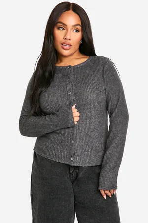Boohoo Womens Plus Brushed Rib Button Through Cardigan - - 12
