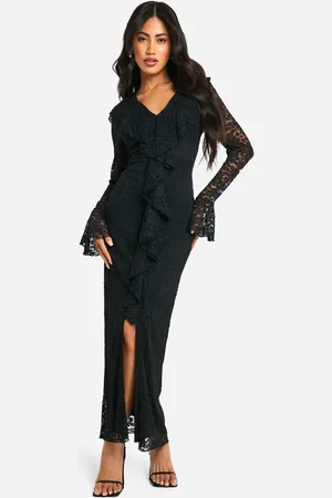 Boohoo Womens Lace Ruffle Flare Sleeve Midi Dress - - 2
