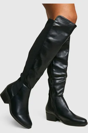 Boohoo Womens Wide Width Elastic Panel Detail Knee High Boots - - 5