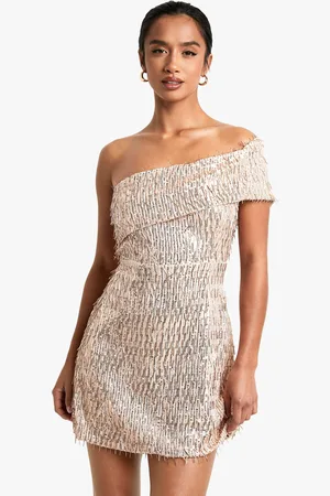 Boohoo Womens Petite Premium Sequin Asymmetric One Shoulder Mini Dress - - 2