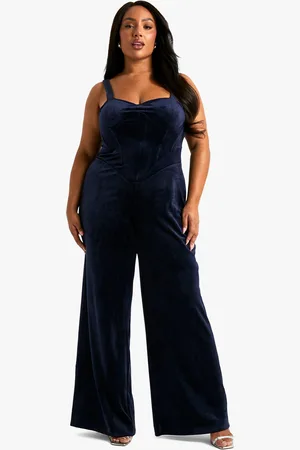 Boohoo Womens Plus Velvet Corset Wideleg Jumpsuit - - 12