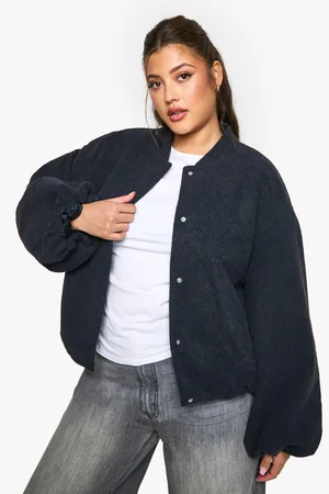 Boohoo Womens Plus Balloon Sleeve Wool Look Bomber Jacket - - 12