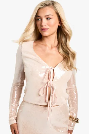 Boohoo Womens Sequin Tie Front Cardigan Top - - 2