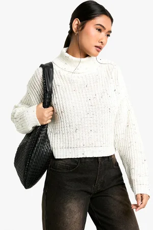Boohoo Womens Nep Knitted Crop Roll Neck Sweater - - S
