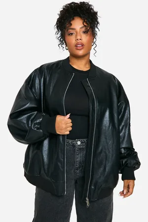 Boohoo Womens Plus Cracked Faux Leather Oversized Bomber Jacket - - 12