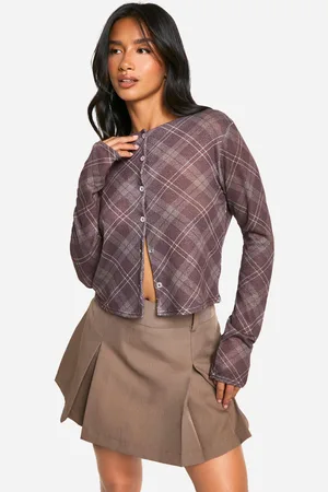 Boohoo Womens Petite Flannel High Neck Cardigan - - 2