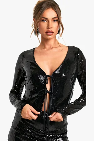 Boohoo Womens Sequin Tie Front Cardigan Top - - 2