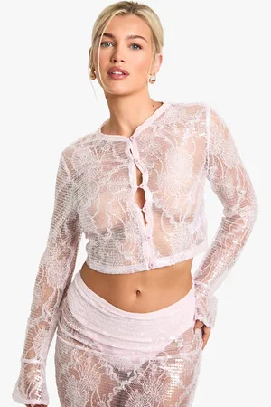 Boohoo Womens Sequin Lace Sheer Cardigan Top - - 2