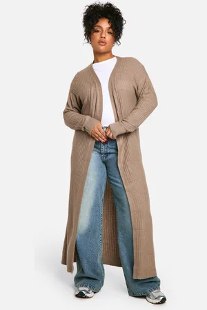 Boohoo Womens Plus Soft Rib Knit Longline Maxi Edge To Edge Cardigan - - 12