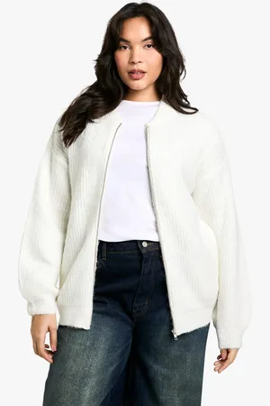 Boohoo Womens Plus Oversized Zip Through Knitted Bomber Jacket - - 12