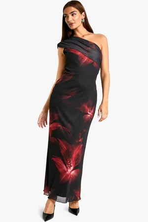 Boohoo Womens Fold Over One Shoulder Floral Mesh Maxi Dress - - 4