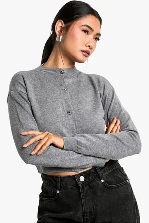 Boohoo Womens Soft Knit Boxy Crop High Neck Cardigan - - S