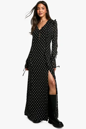 Boohoo Womens Polka Dot Chiffon Flare Sleeve Maxi Dress - - 2