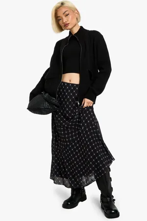 Boohoo Womens Asymmetric Flannel Print Midi Skirt - - 2