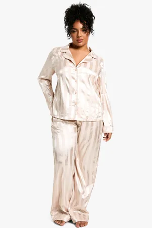 Boohoo Womens Plus Jacquard Stripe Satin Pj Shirt Set - - 12
